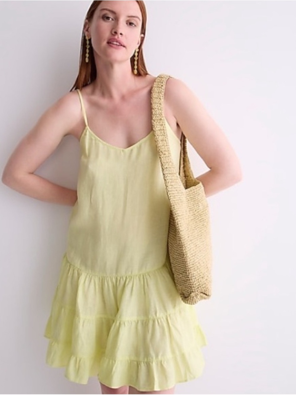J.Crew Linen Tiered Camisole Mini Dress in Lemon Size: XS| Vacation, Beach